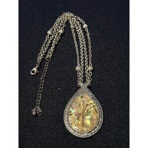 Kenneth Cole Silver Tone Faux Abalone Teardrop Pendant Necklace